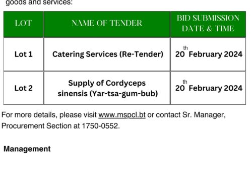 Notice Inviting Tender For Catering Services & Supply of Cordyceps